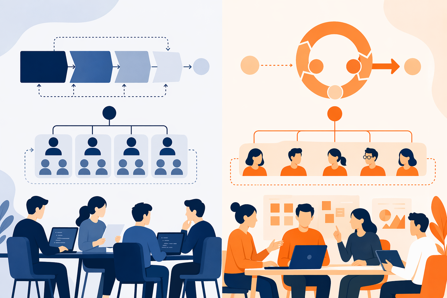 SIerと事業会社の構造差のイメージ